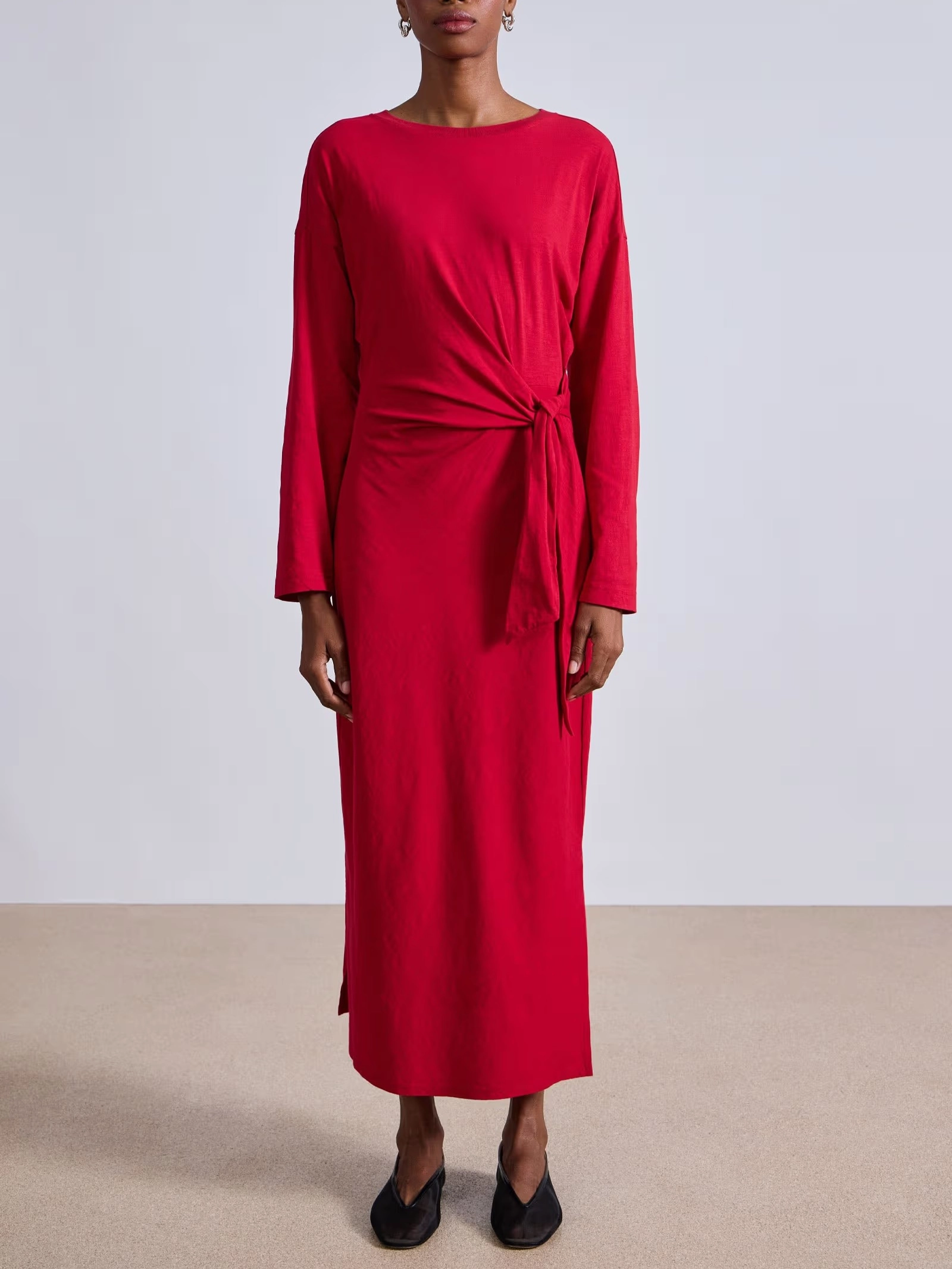 StretchableKnit Care-Instructions-Included Long Sleeve Vanina Cinched Waist Dress