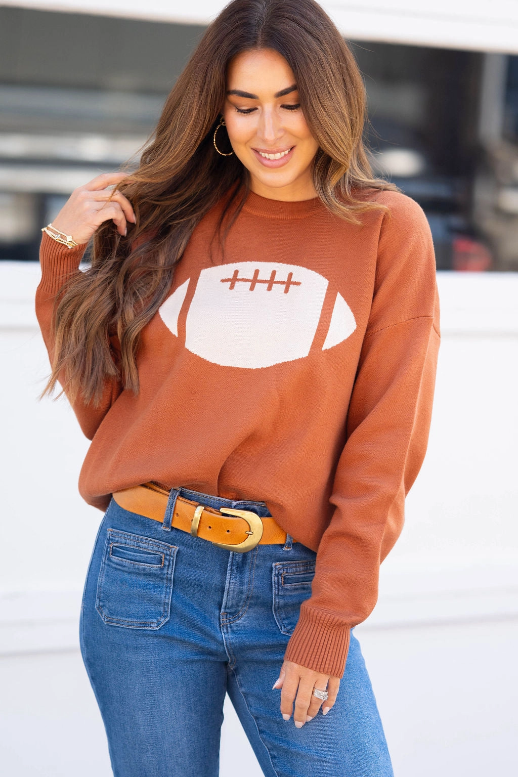 Cozy Knit Design Knit Layering First Down Football Sweater