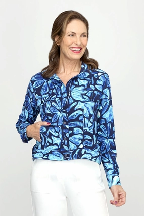 SeamSealed Edges Top Ligne Airflow Blue Floral 2 Pocket Jacket