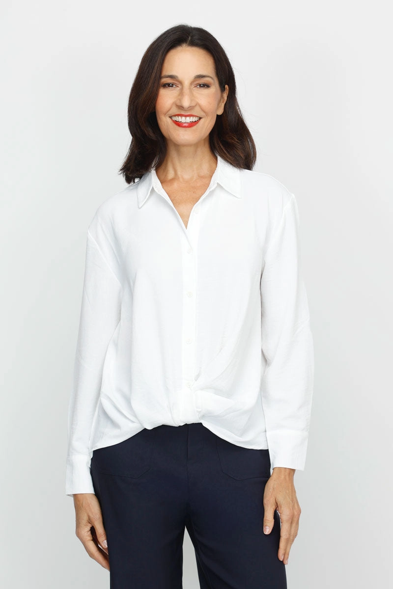 Top Ligne Airflow Button Down Twist Hem Soft Feel Work Appropriate
