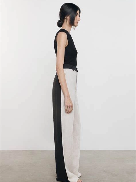 Versatile staple Linen Colorblock Trouser