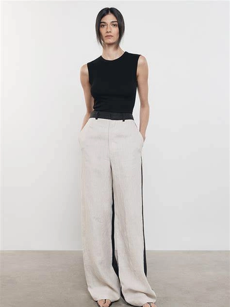 No Ride Up Linen Colorblock Trouser