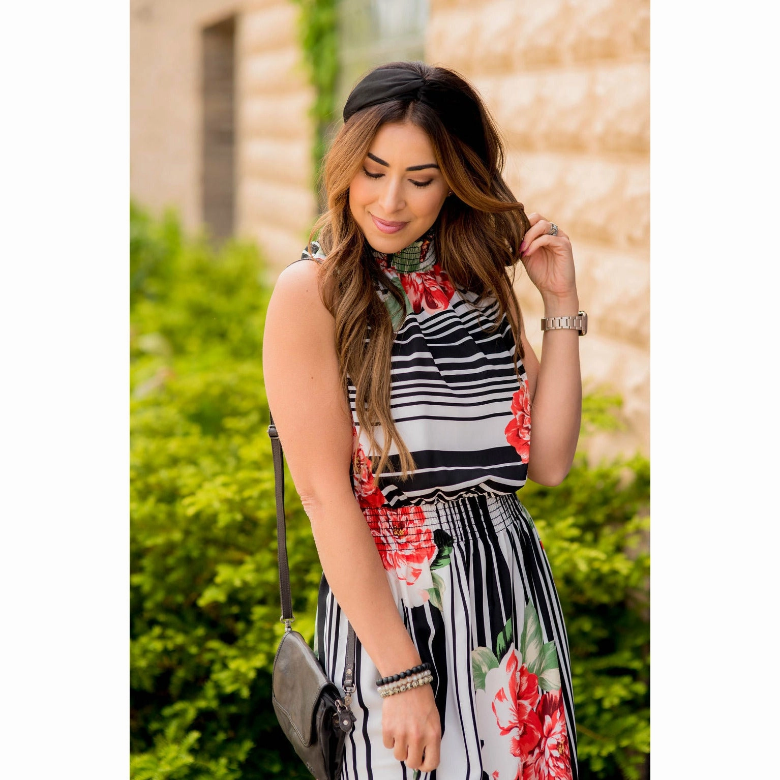 Floral Striped Ruffle Trim Tank Maxi OdorControlTreatment