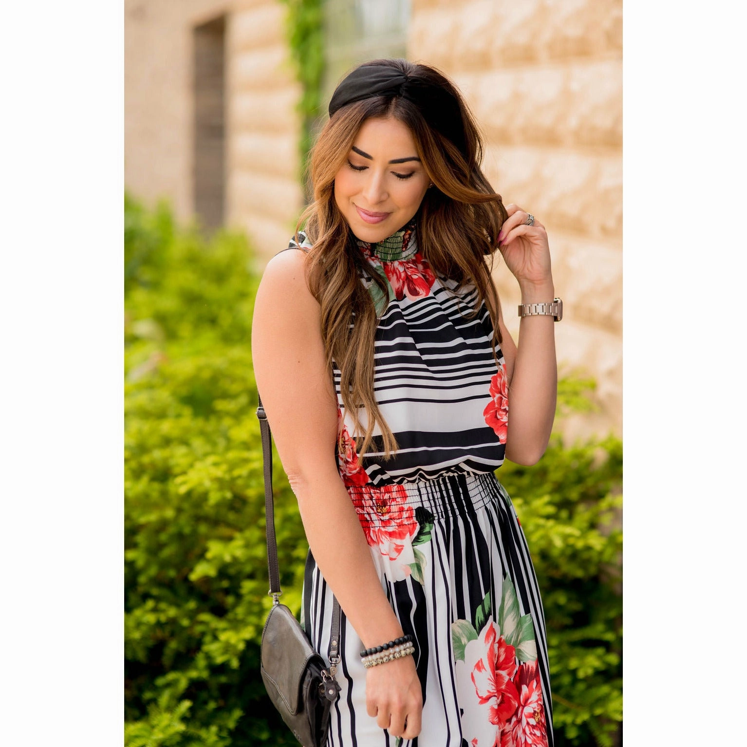 Floral Striped Ruffle Trim Tank Maxi Light And Airy