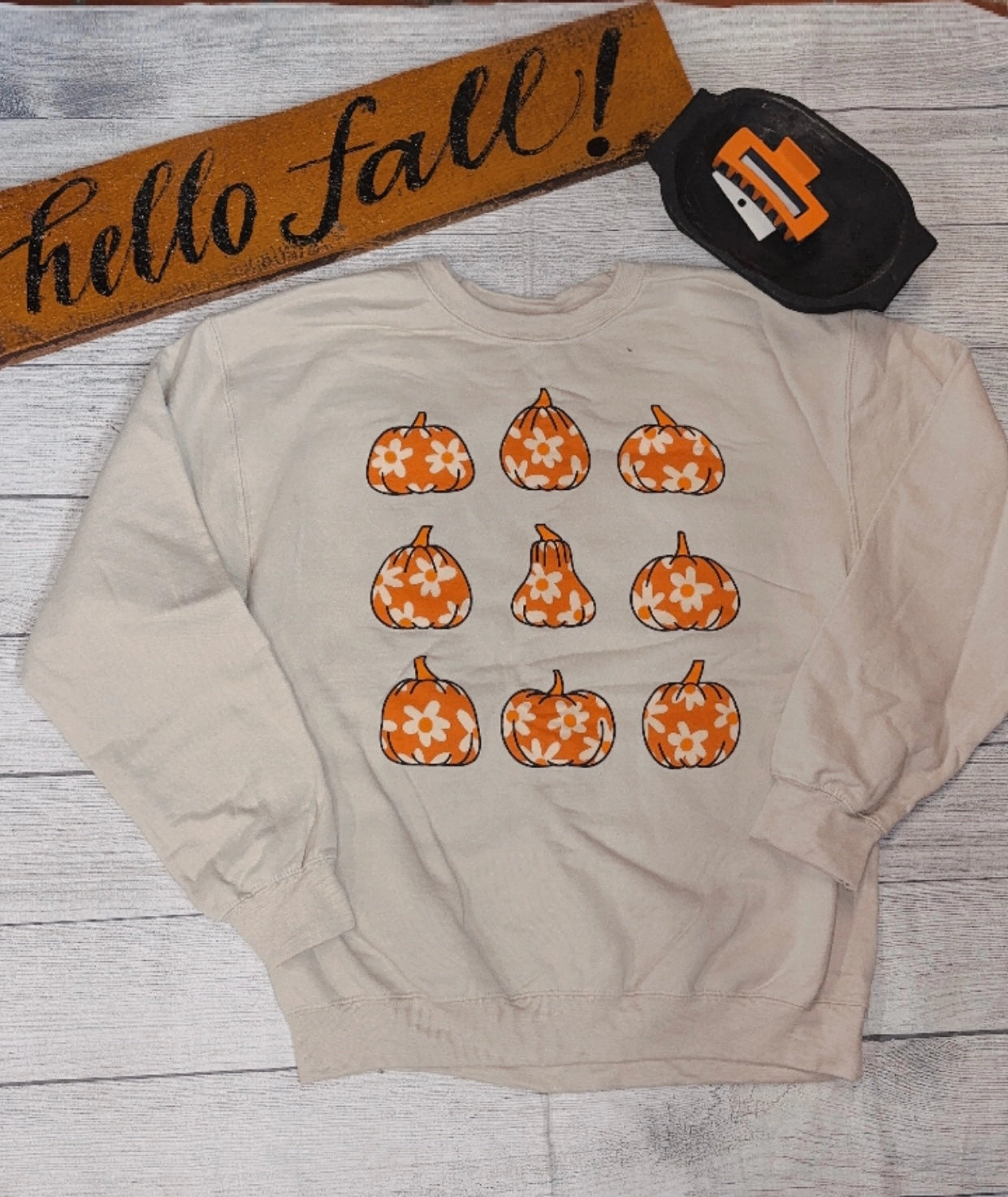 Street Style Lightweight Fabric Flower Pumpkin Crewneck