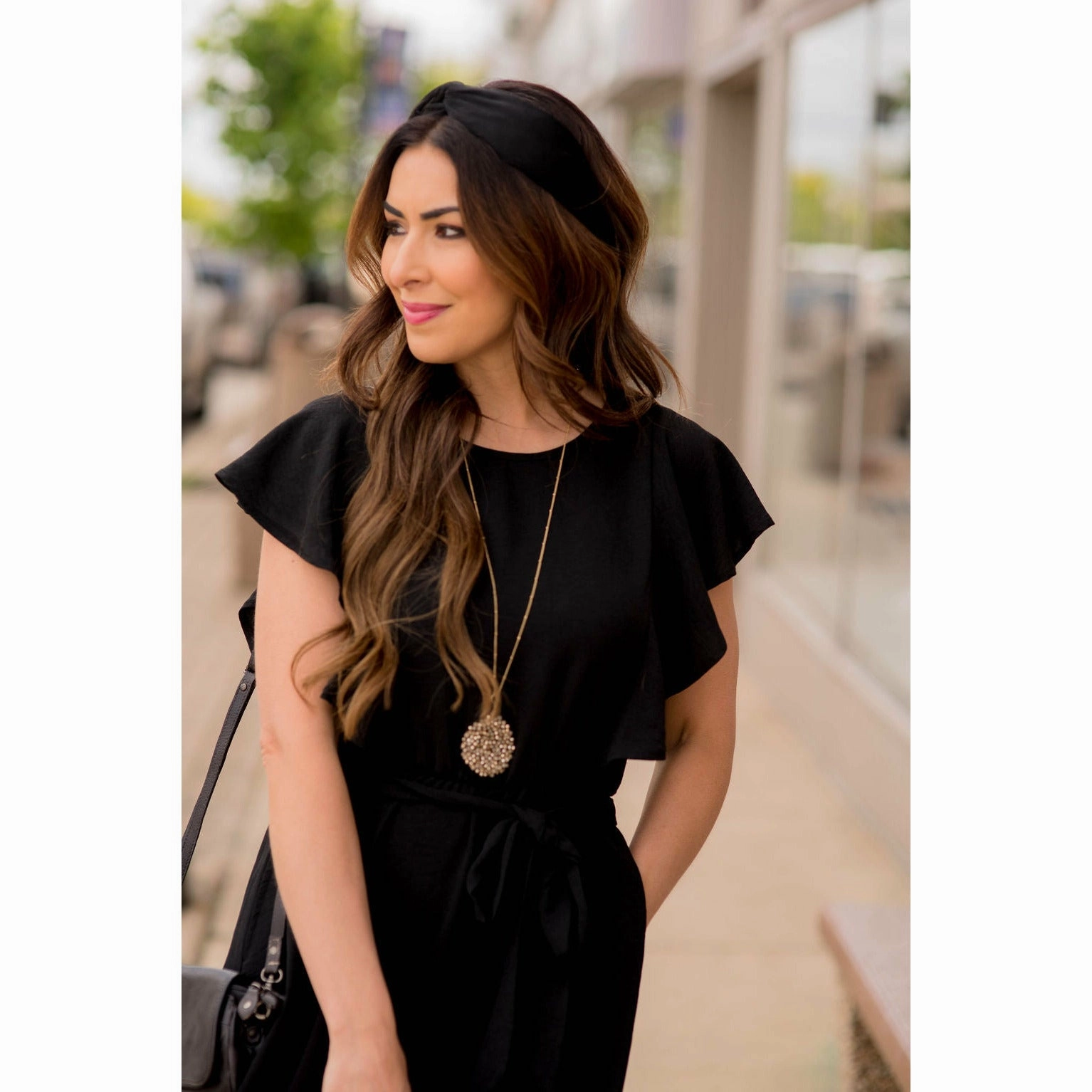 Flutter Sleeve Tie Waist Dress Simple Chic