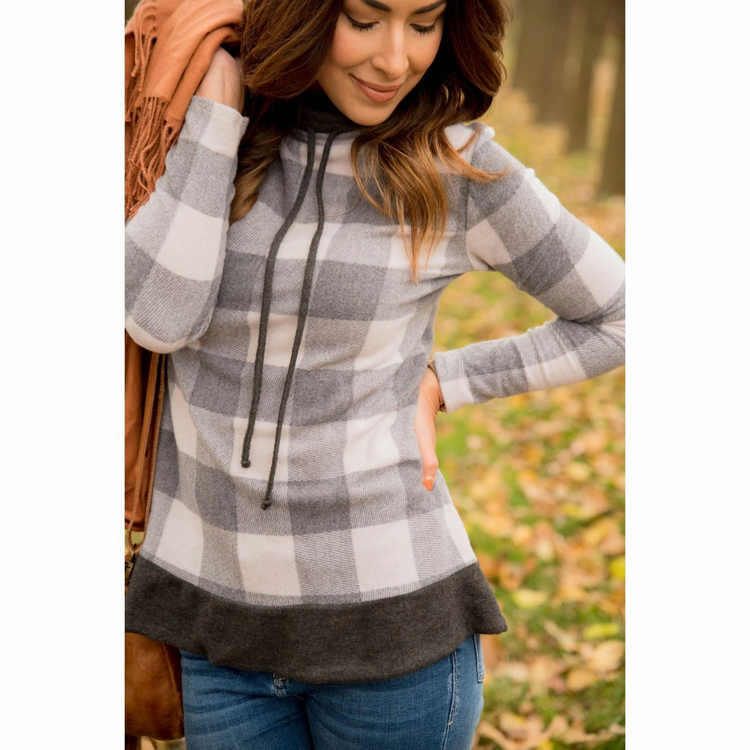 Sports Style Formal Casual Buffalo Plaid Flutter Bottom Cowl Neck