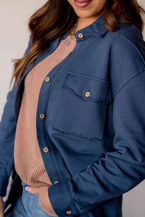 Basic Raw Edge Shacket Reinforced Shoulder Protection