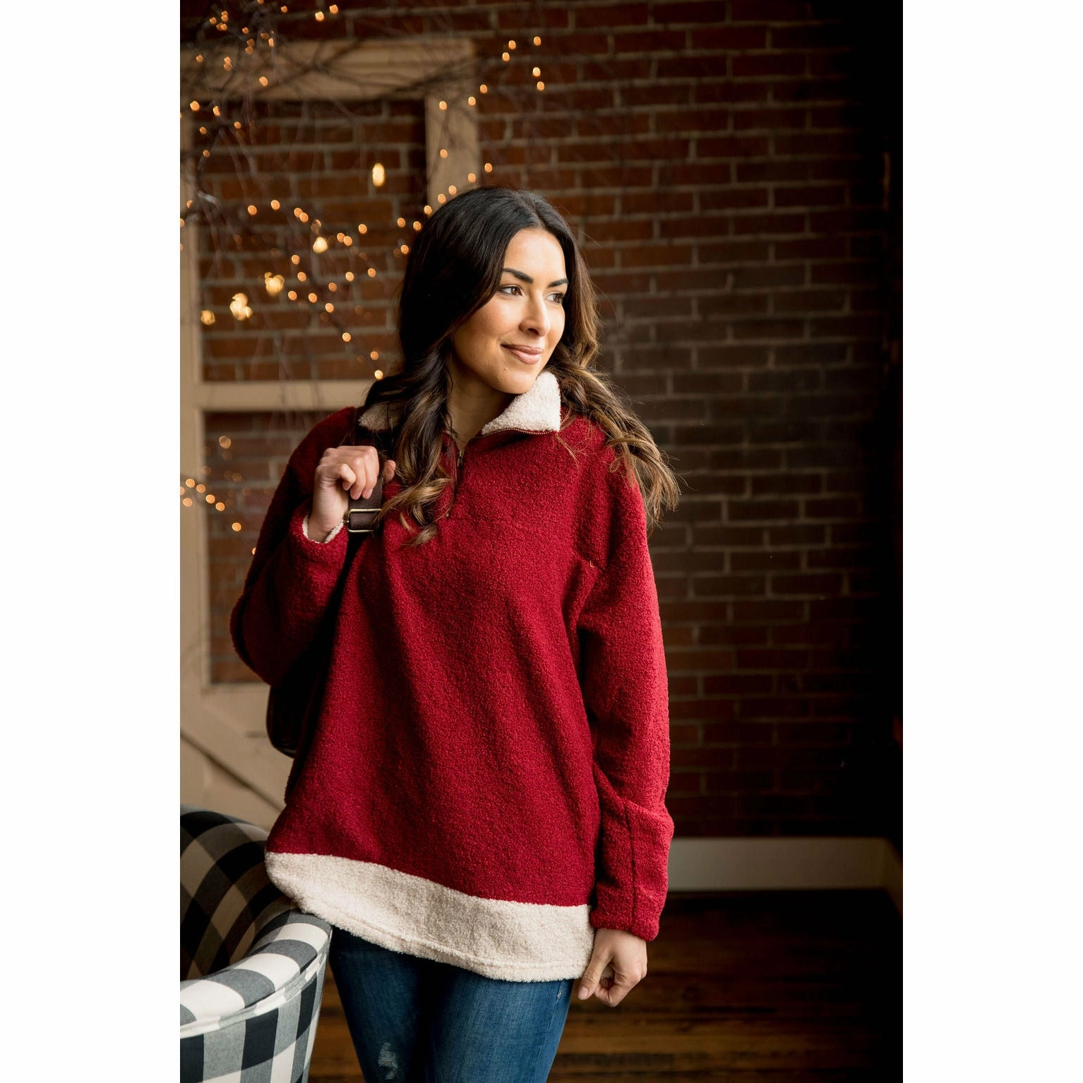 Ivory Bottom Sherpa Pullover Layering Piece product twill durability