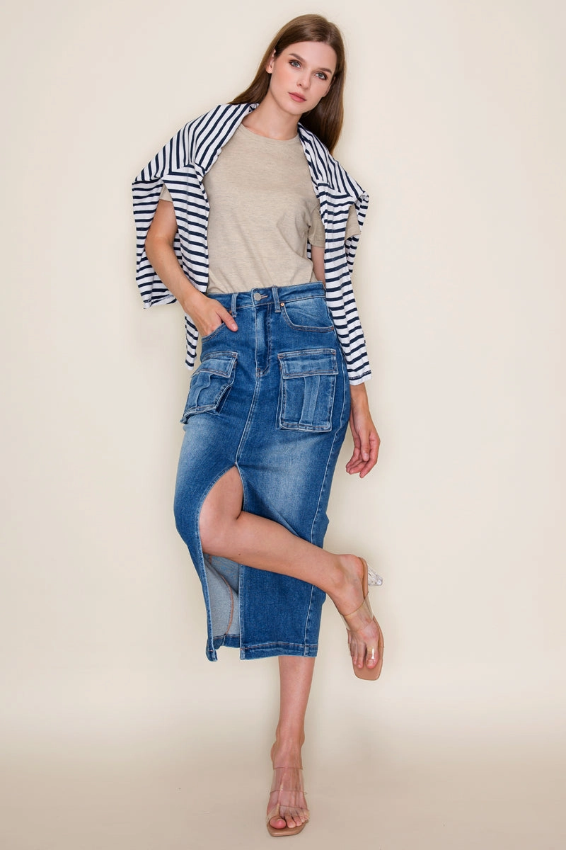 Department Store Style FRONT SLIT CARGO SKIRT