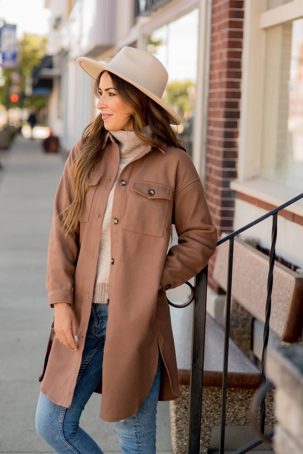 Basic Tunic Side Slit Shacket Eco Friendly Material