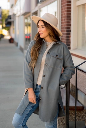 Basic Tunic Side Slit Shacket Everyday Look Monochrome Look