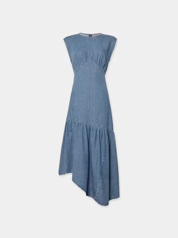 Gathered Tier Hem Dress A-Line Feminine Tailoring