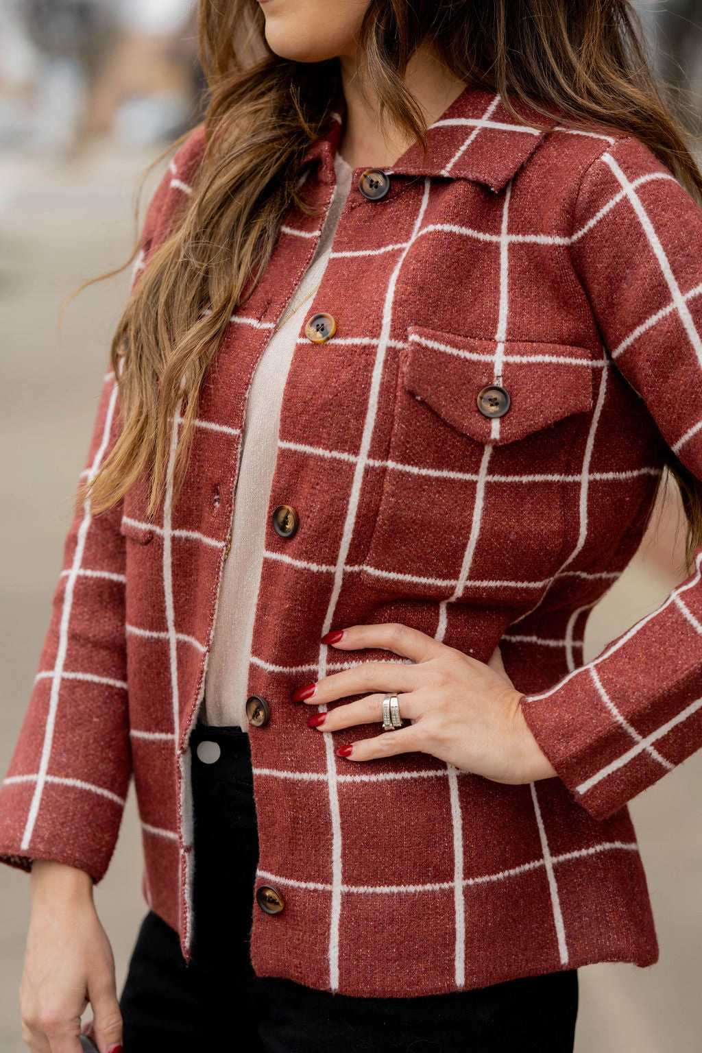 Grid Shacket Heat Reflective Lining Cozy Design