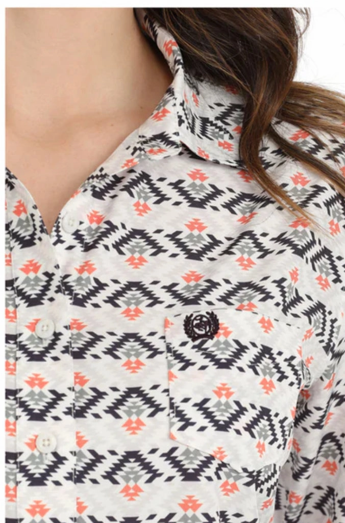 Cinch Women's ArenaFlex White Aztec Print Shirt NonToxic Certification