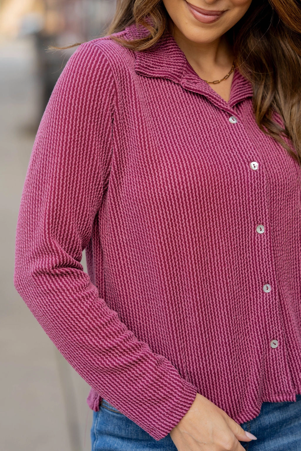 Heavily Ribbed Shacket Anti Pill Surface Lightweight Polyester Blend