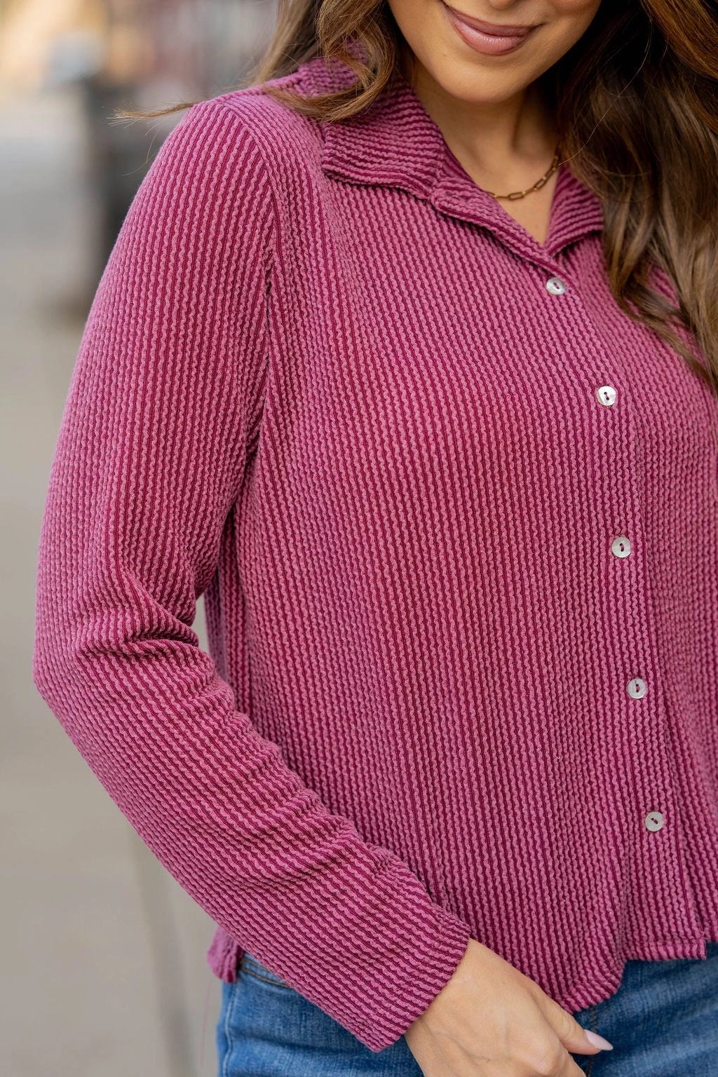 Stand Up Collar Heavily Ribbed Shacket