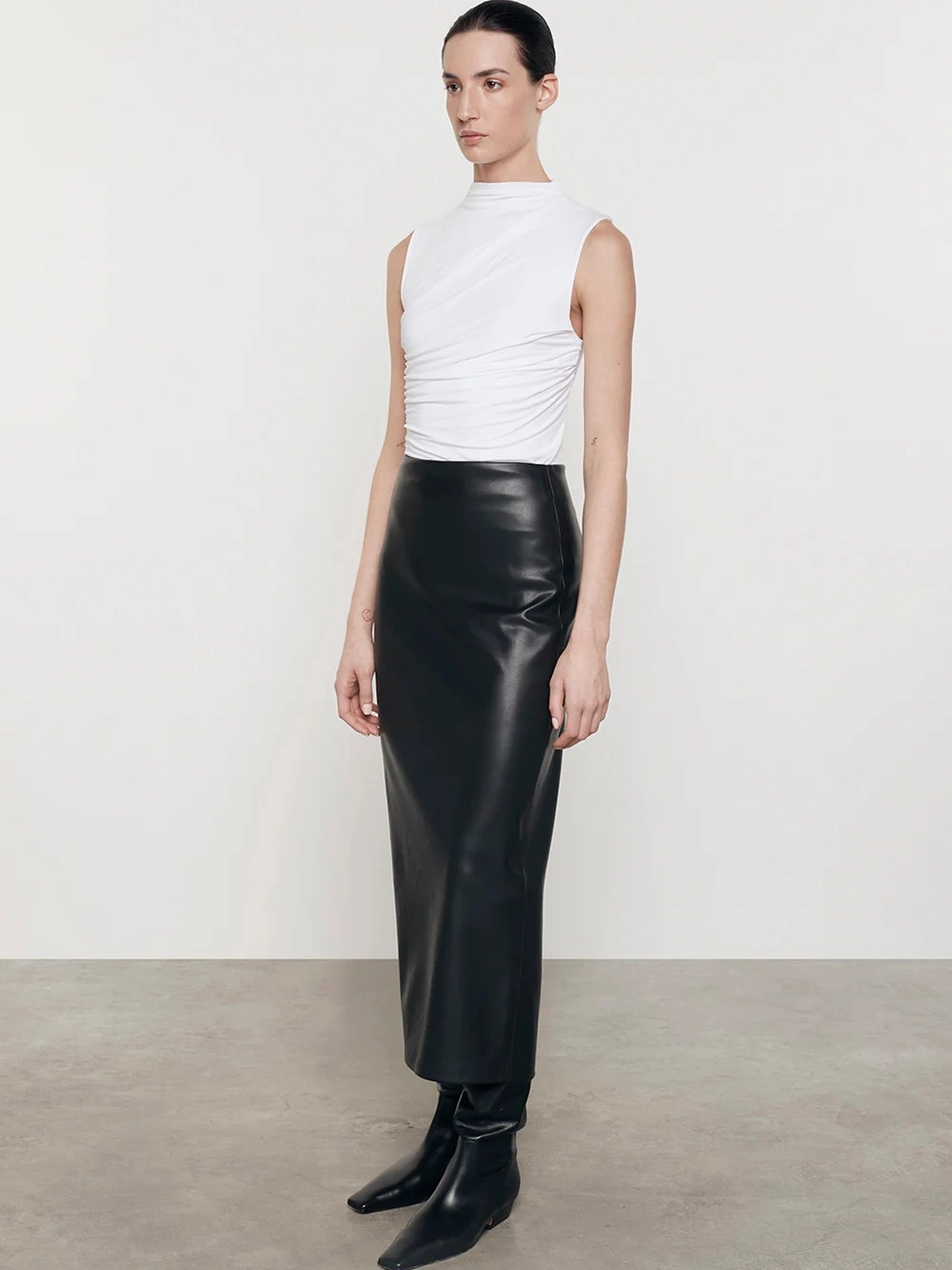 Ankle Length Leather Skirt Structured silhouette