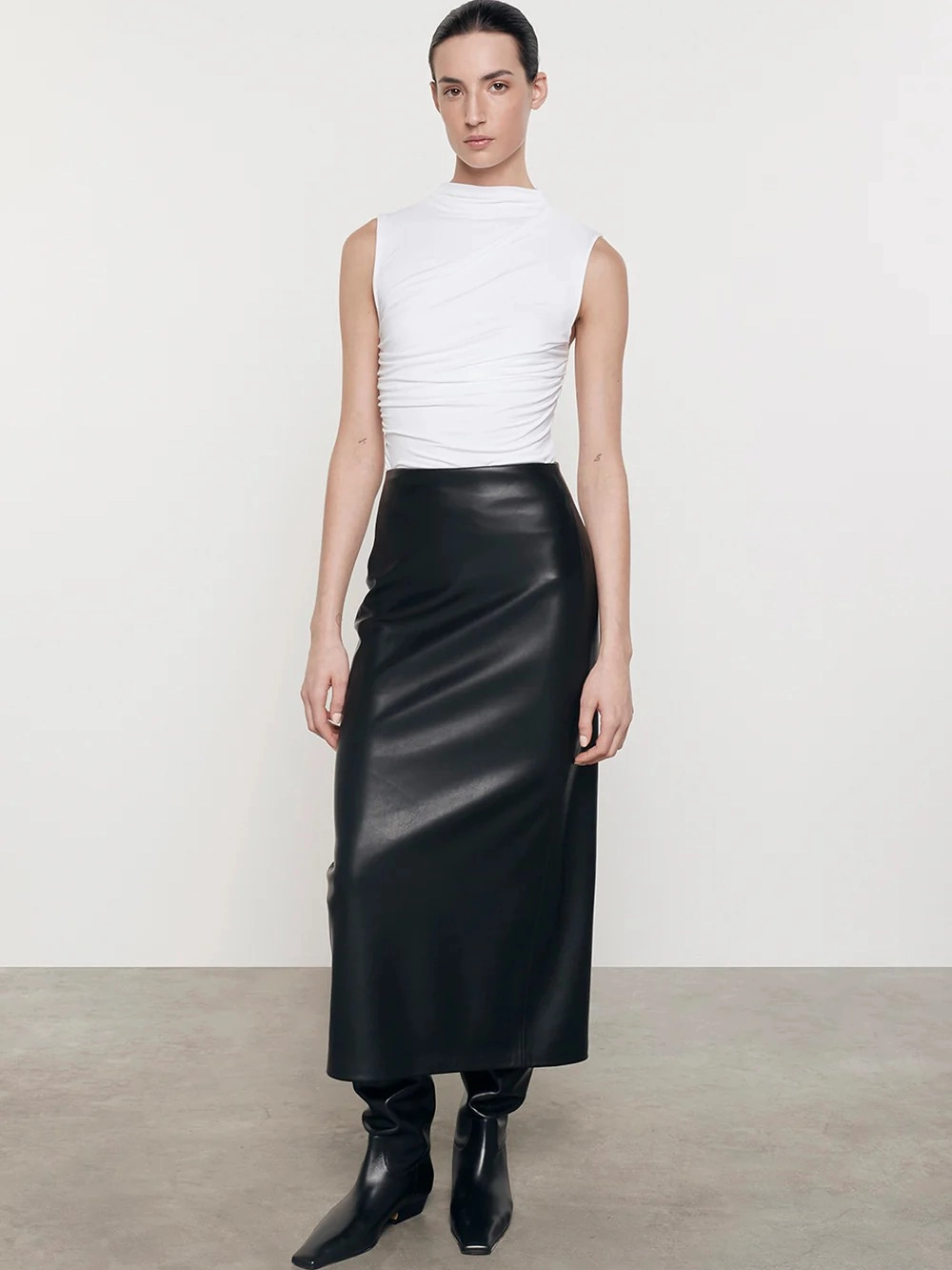 Weekend Fashion Roll Up Fasten Ankle Length Leather Skirt
