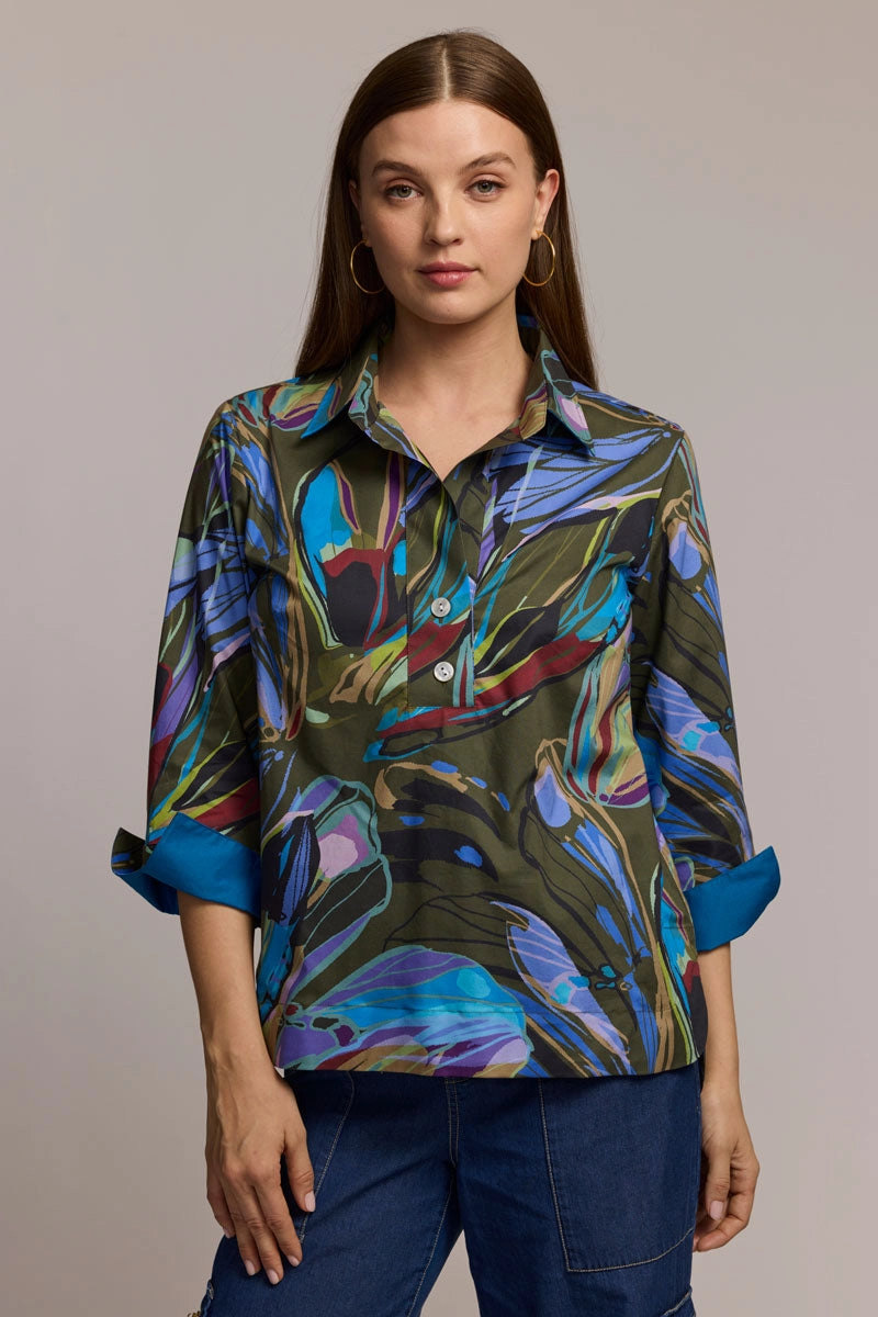 First Date Hiking Gear Hinson Wu Aileen Abstract Camo Blouse