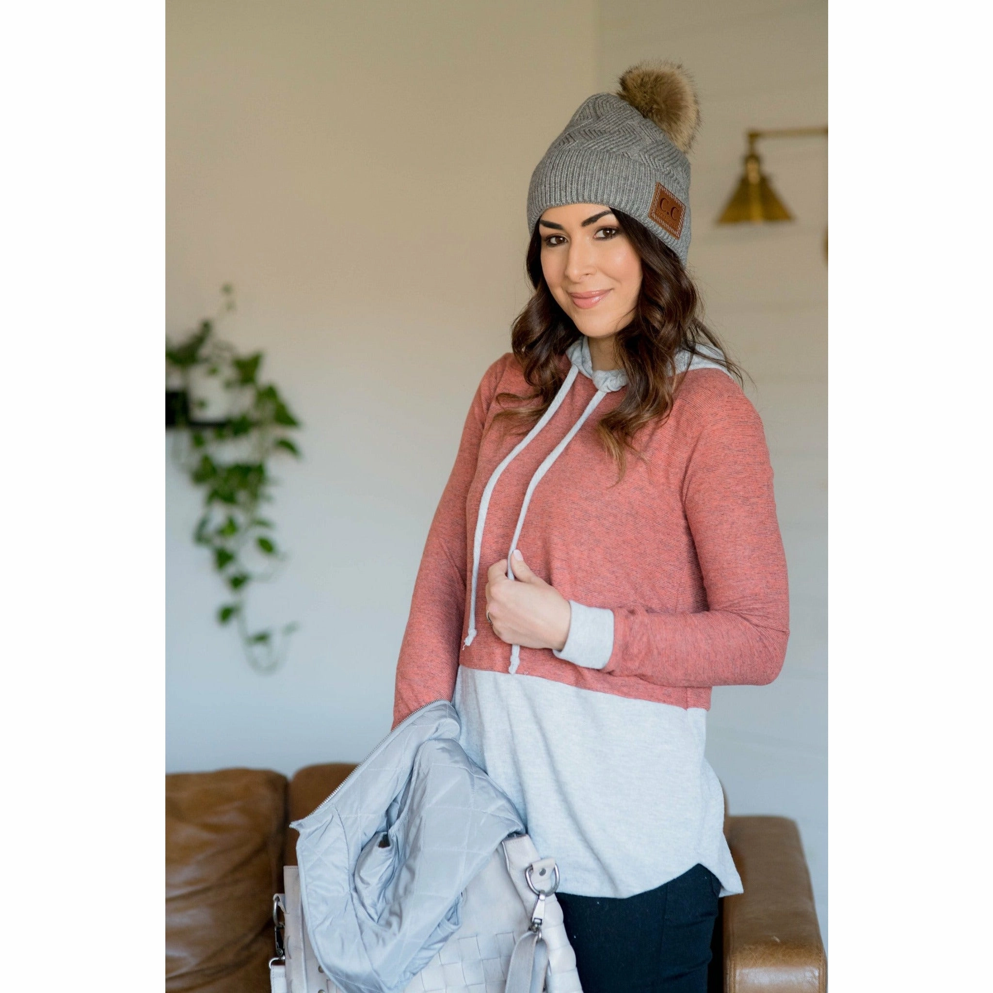 Dual Tone Hoodie - Salmon Plus Size Tall Length