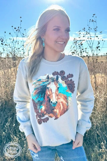 Outdoor Apparel Beach Walk Painted Pony Crewneck Sweatshirt