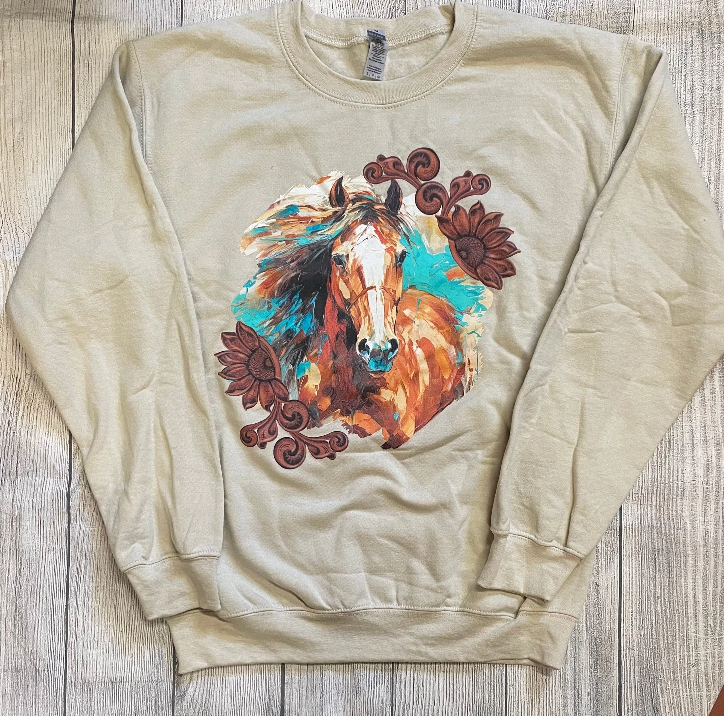 Painted Pony Crewneck Sweatshirt Winter Apparel