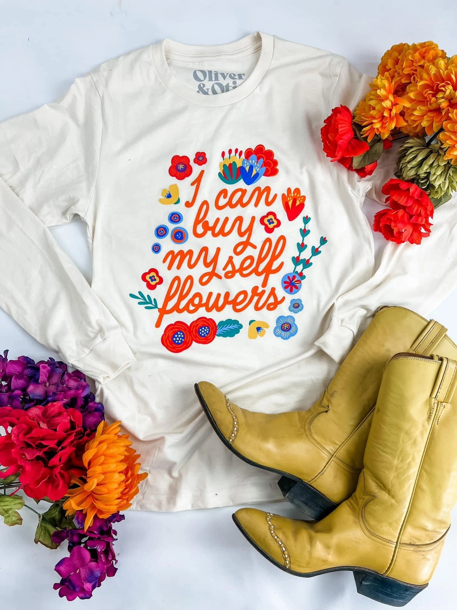 Minimalist Stitching Modern Smart I Can Buy Myself Flowers Long Sleeve Tee