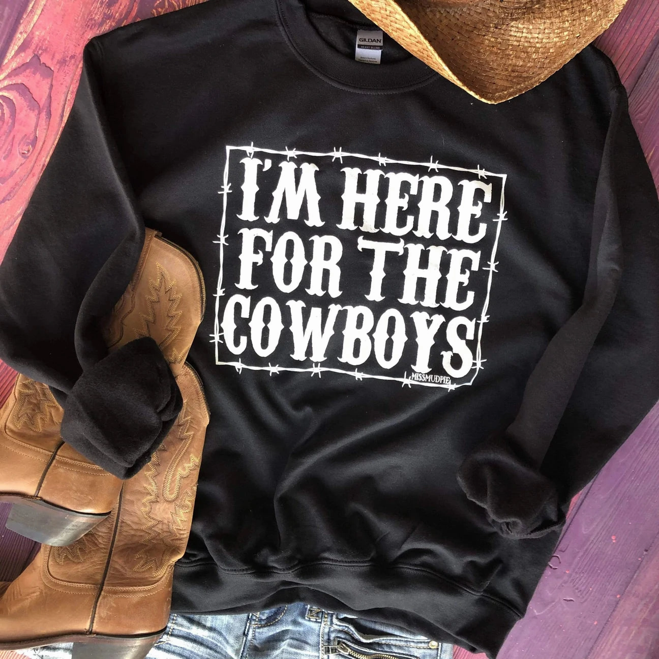 Hidden Pocket Compartments dance attire I??m Here For The Cowboys Black Sweatshirt