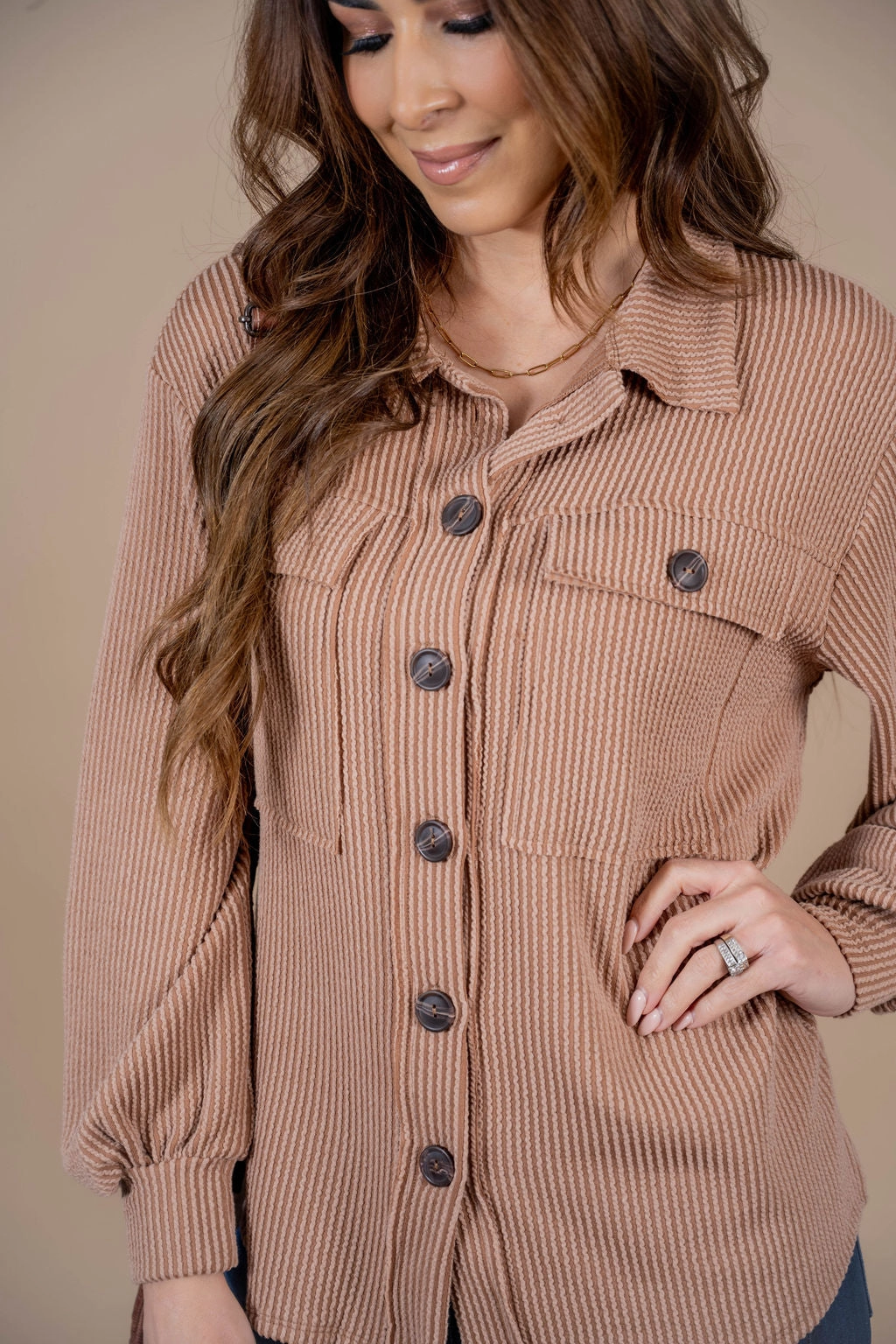 Heavily Ribbed Large Pocket Shacket Stain Proof