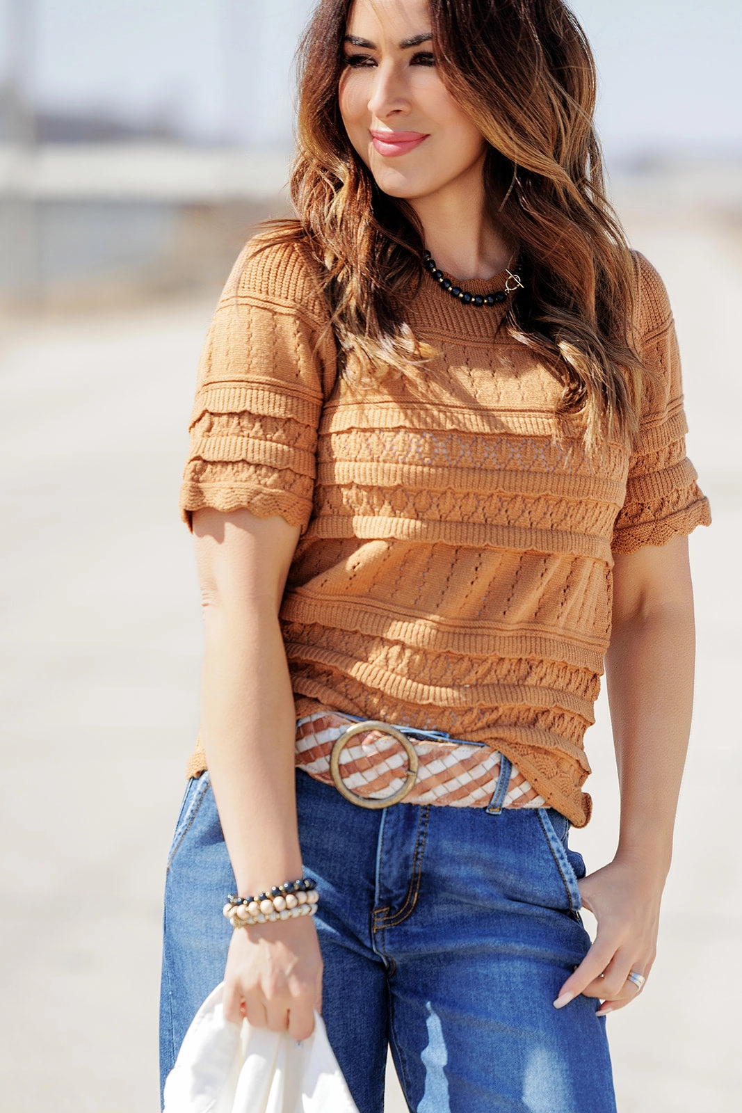 Breathable Waist Intricately Detailed Knit Tee