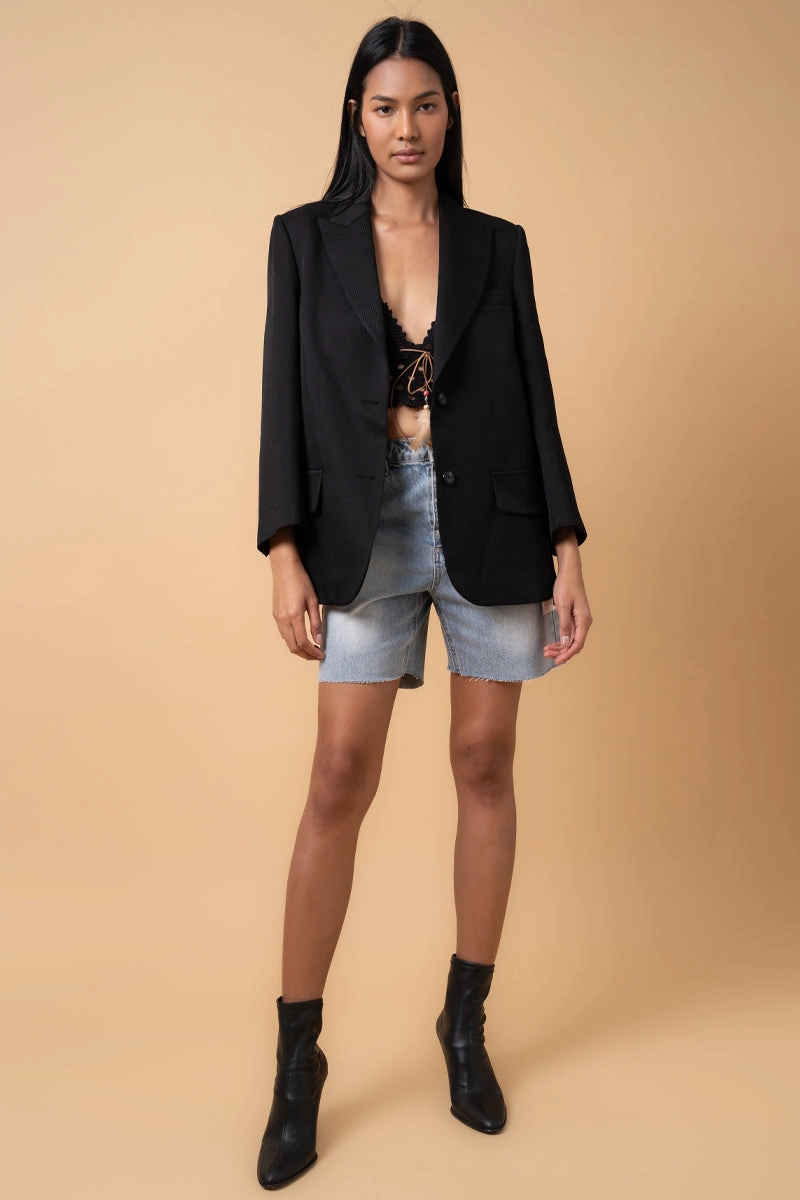 High Rise Button Fly Bermuda Shorts FoldOverClosure