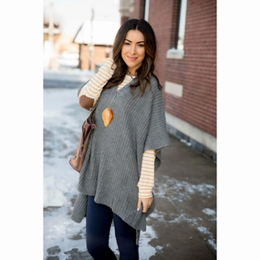 Flexible Fiber Fill Everyday apparel Knit V-Neck Pull Over Poncho
