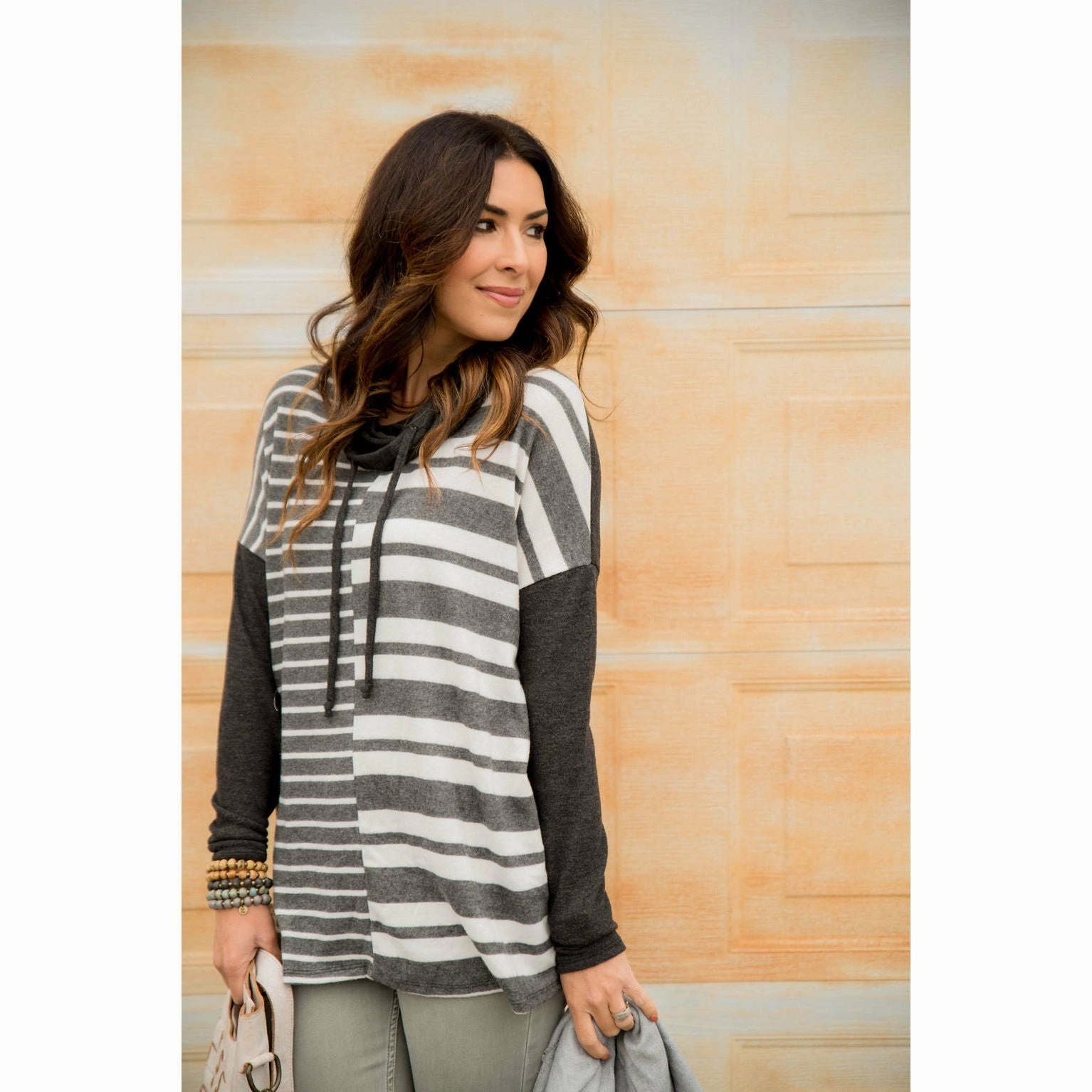 product recommendation Mixed Stripe Cowl Neck Sweatshirt
