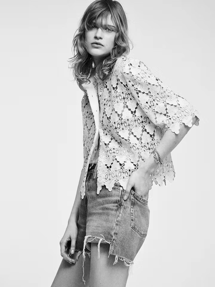 Abrasion Resistant Fabric Ultraviolet Protection Finish Lace Button Up Shirt