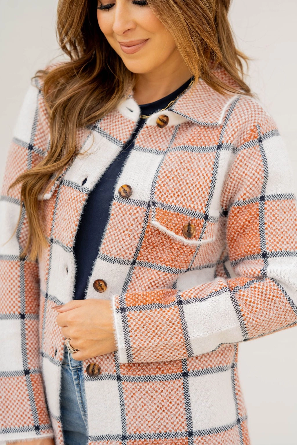 Large Plaid Fuzzy Shacket Wind Blocking Fabric