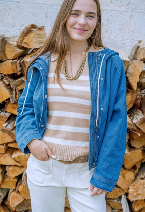 Double Buttons Microfiber texture Oversized Hooded Denim Jacket