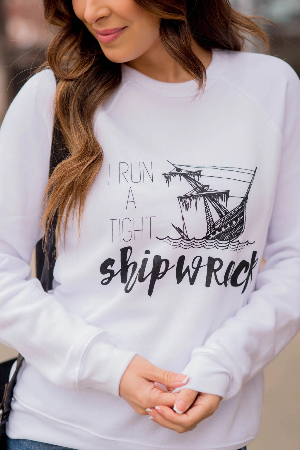 I Run A Tight Shipwreck Graphic Crewneck Cotton Blend Classic Bold
