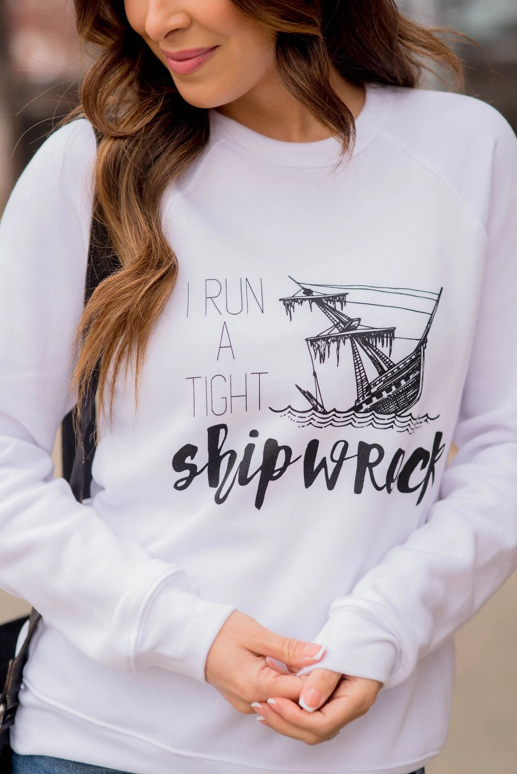product handmade uniqueness product fuzzy coziness I Run A Tight Shipwreck Graphic Crewneck