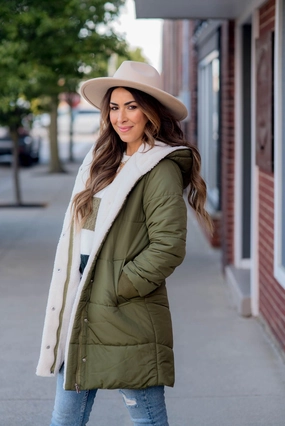 Sherpa Lined Puffer Coat High Density Weave