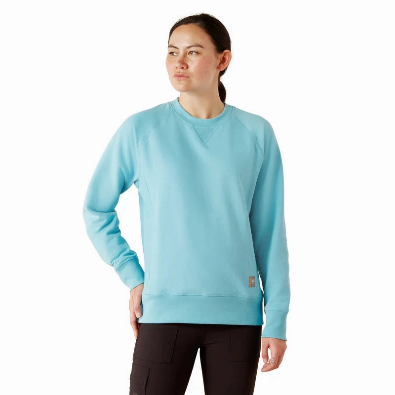 Cozy Base Athletic Comfort Ariat Women's Rebar Fleece Crewneck Sweatshirt - Milky Blue