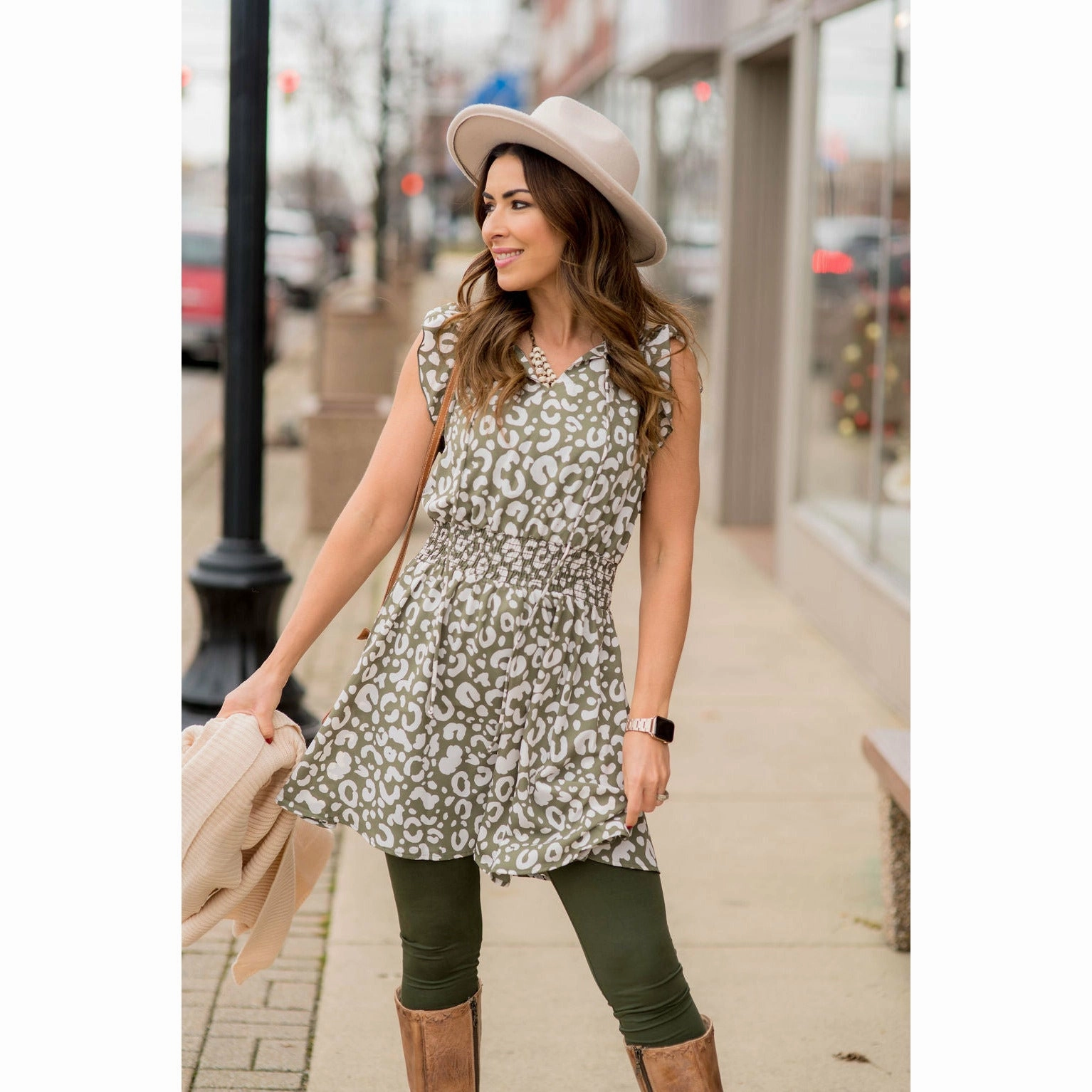 Leopard Drawstring Dress Office Cool Season Ready