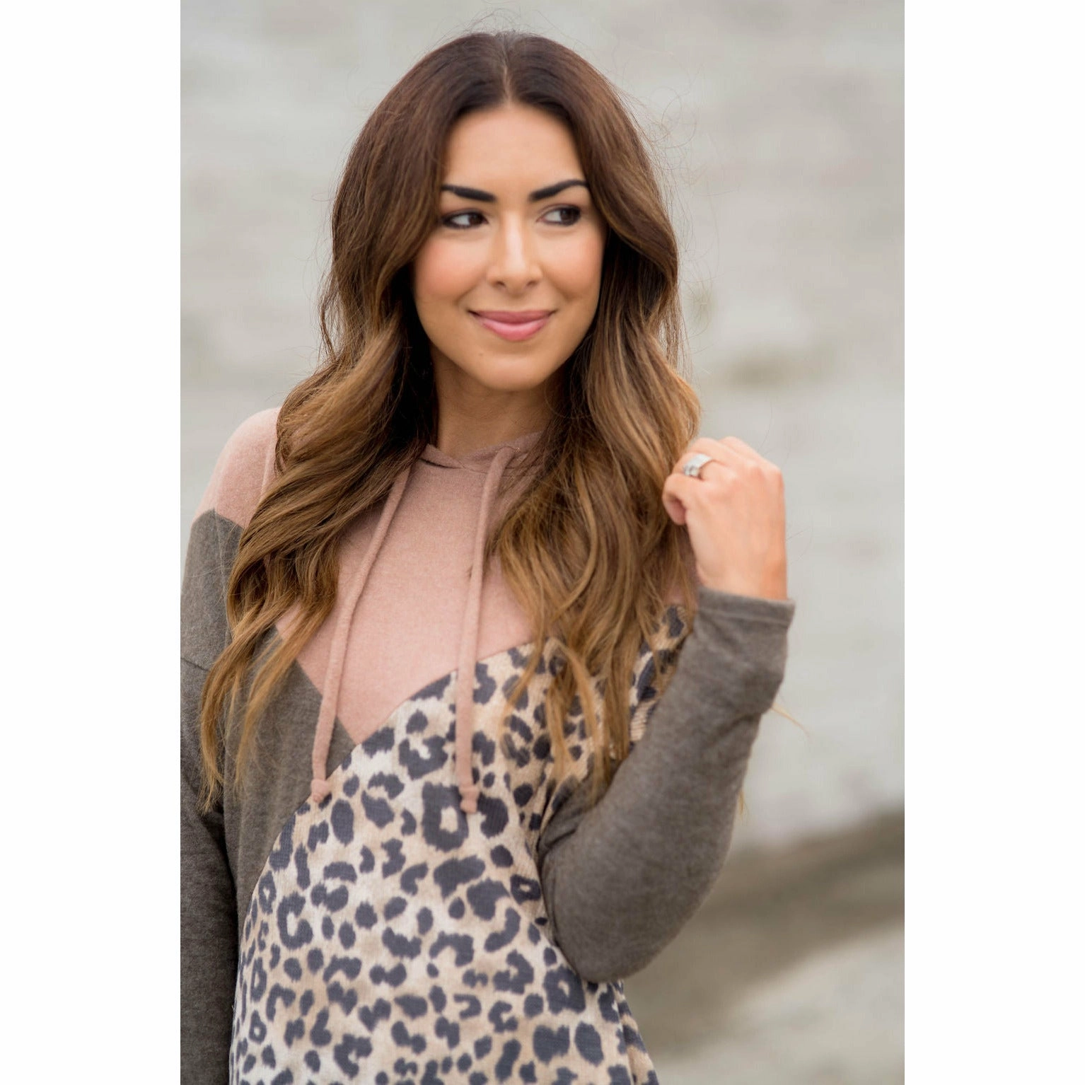 Leopard Triangle Blocked Hoodie Herringbone Holiday Wear