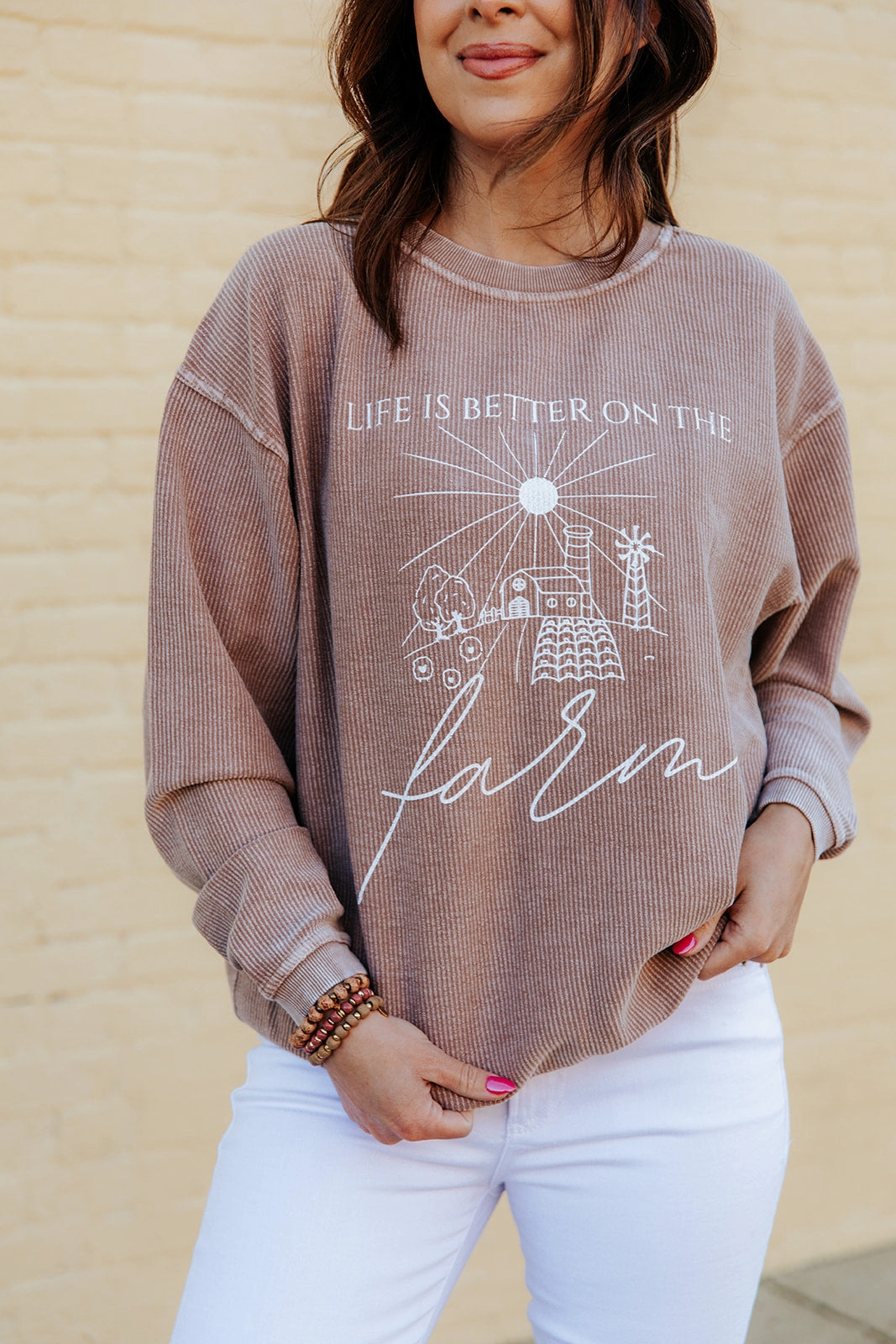 Life Is Better On The Farm Ribbed Graphic Crewneck Soft and Warm product fuzzy coziness