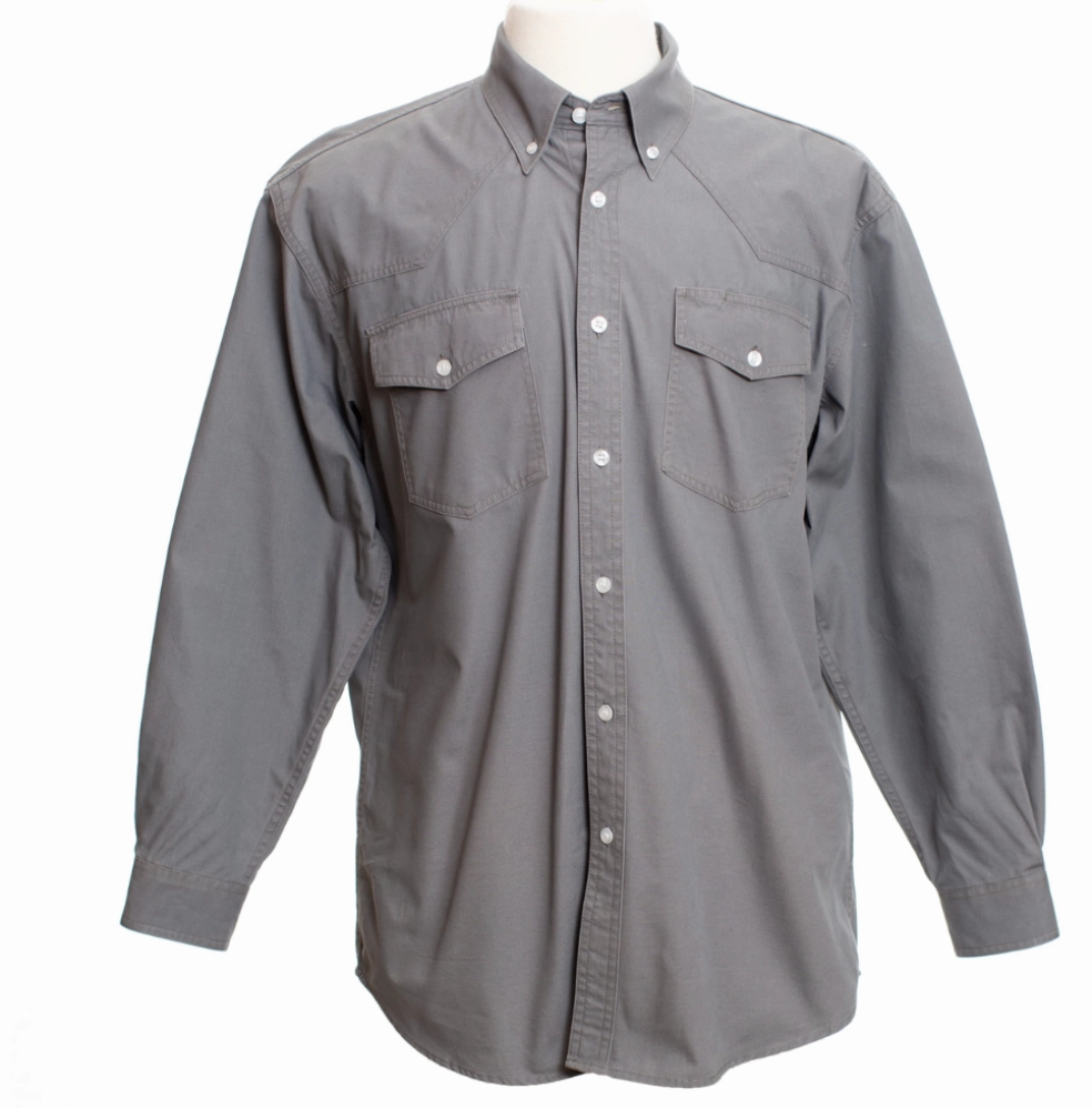 Grey Oxford Shirt Checkered Look Fall Foliage