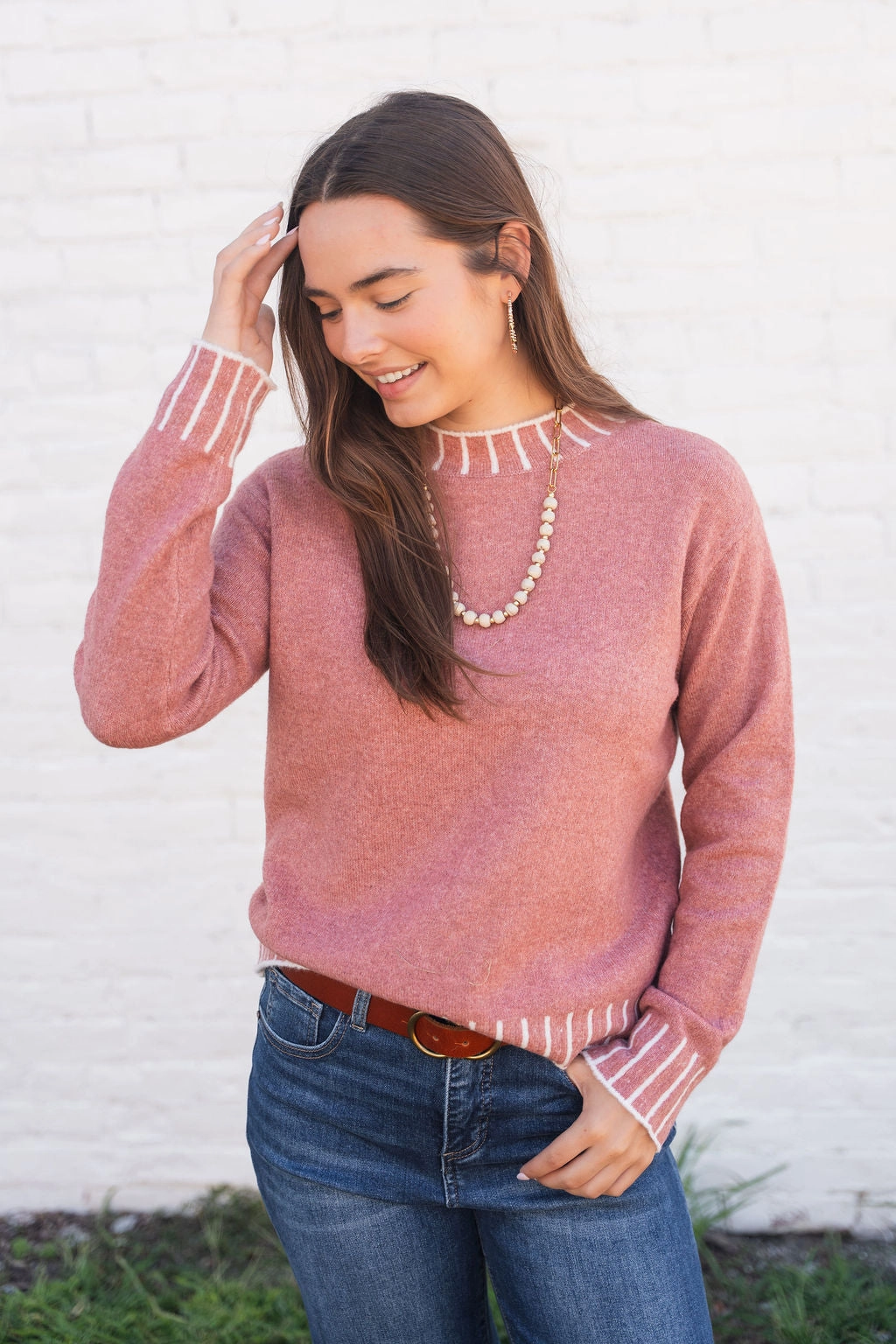 Active Layer Non Restrictive Cut Lined Trim High Neck Sweater