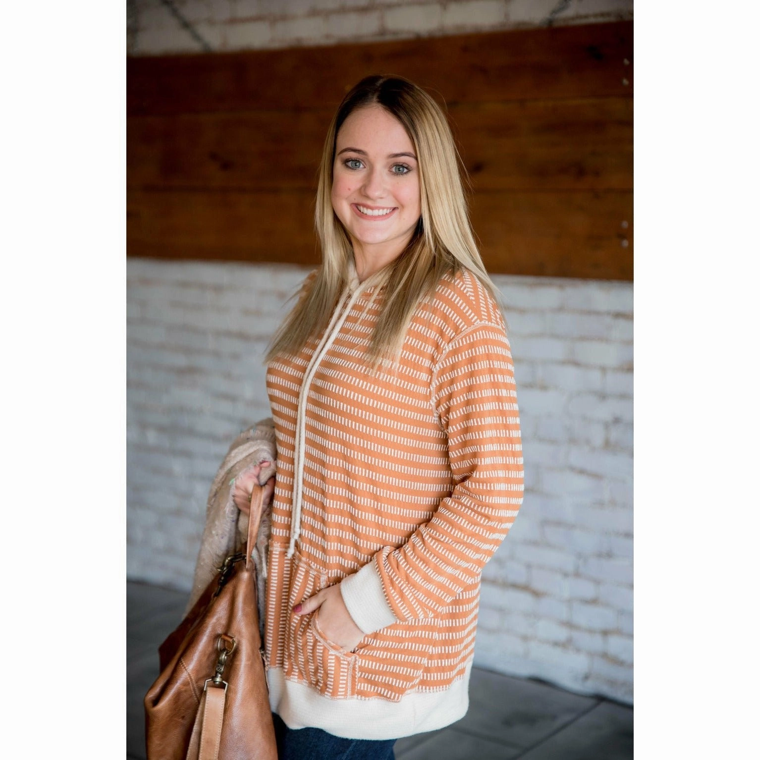 Little Striped Hoodie Sports Style Daily Fit