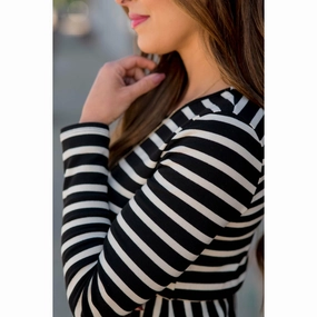 Effortless Touch Long Sleeve Striped Midi