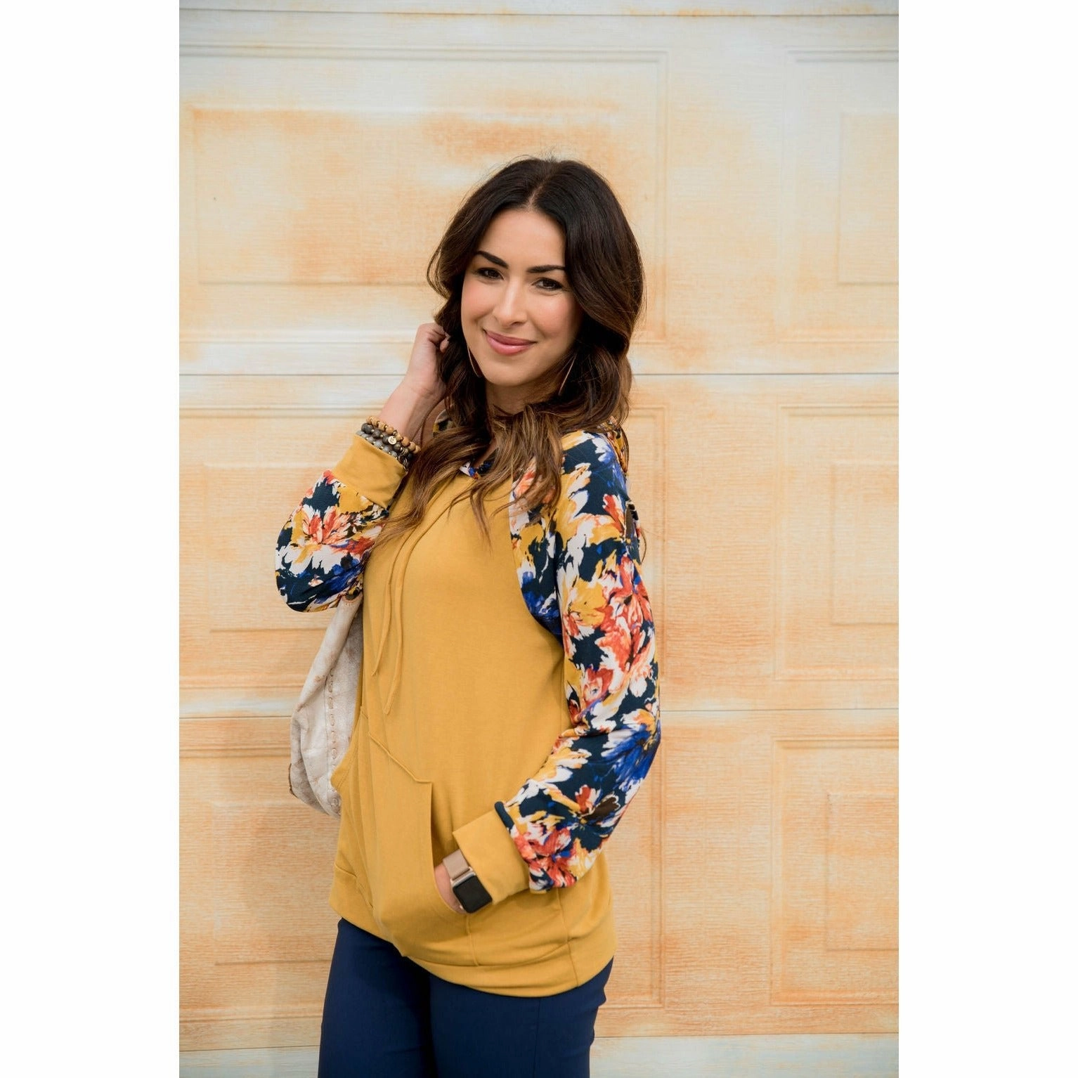 Floral Accent Hoodie Semi Formal Bright Colors