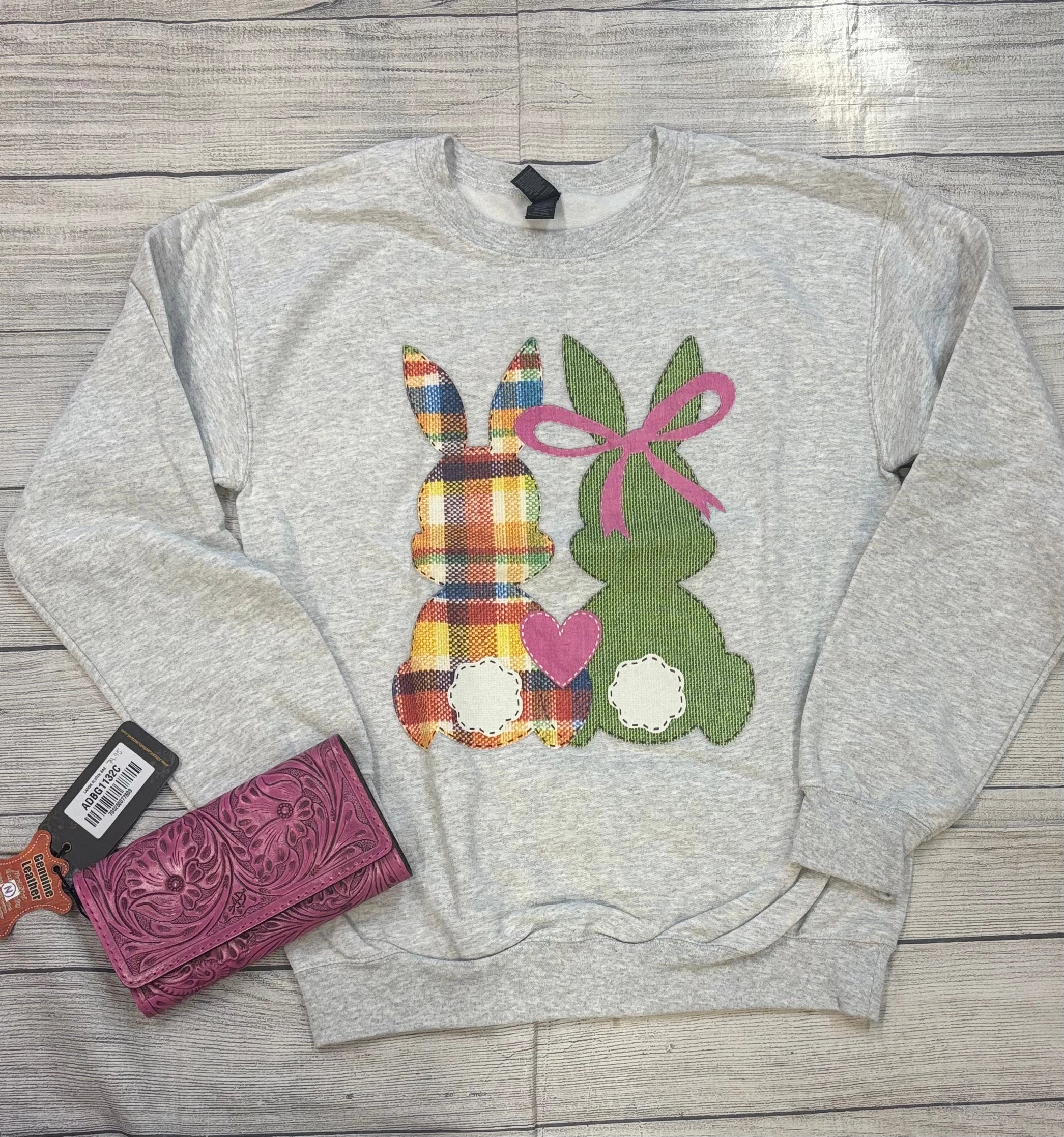 Hiking Appropriate Brushed Fleece Patchwork Bunny Light Grey Crewneck